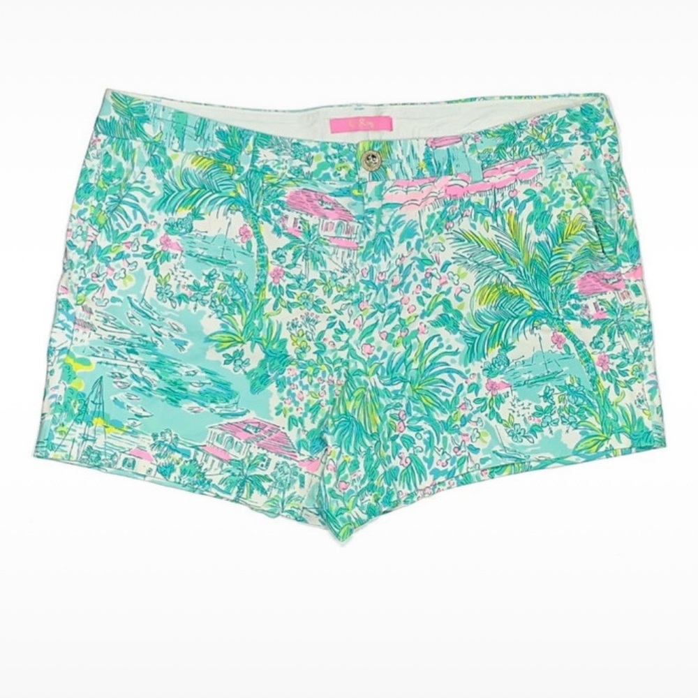 Lilly Pulitzer Aqua & Pink Tropical Print Jean Shorts